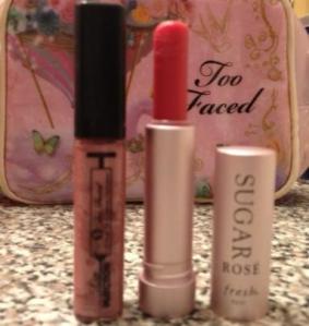 Too faced Lip Injection in Peek A Boo used 2x $5 Fresh Sugar Rose $4 usage shown.